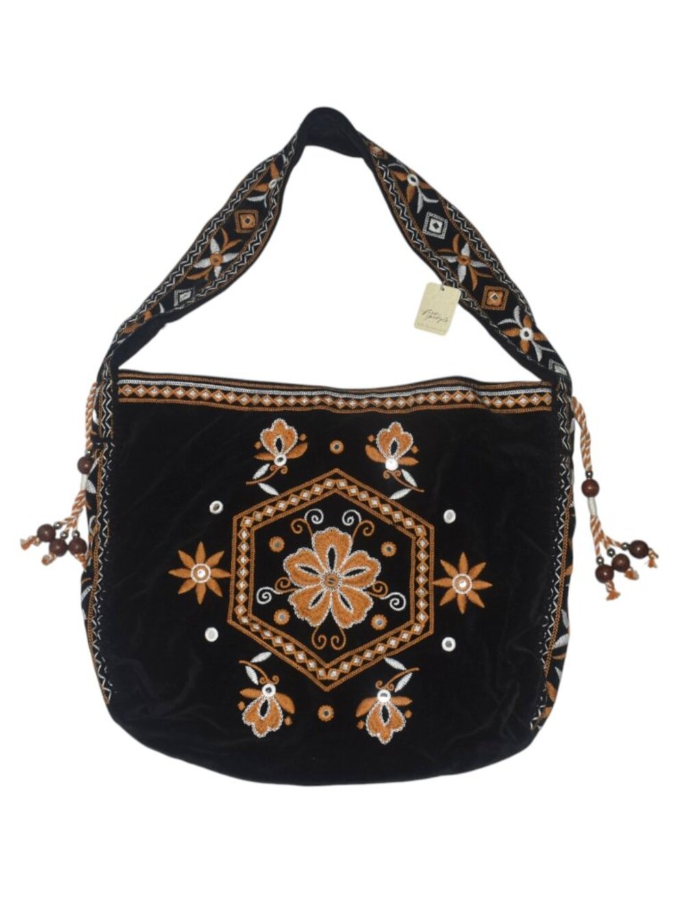 Free People Vic Velvet Slouchy Bag in Moody Midnight Embroidered Boho